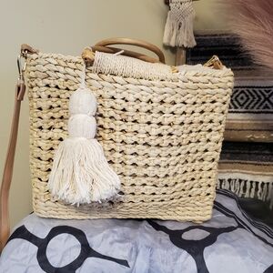 Zara Beige Woven Tote Bag